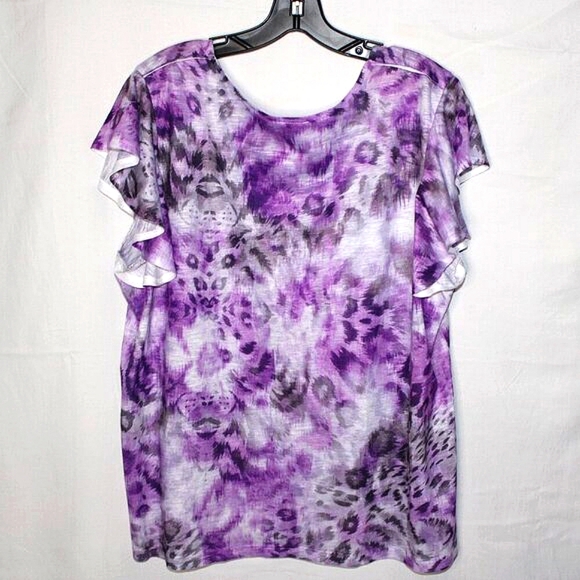 Time and Tru XXL (20) – Purple Animal Print Flutter Sleeve Top - Picture 2 of 10